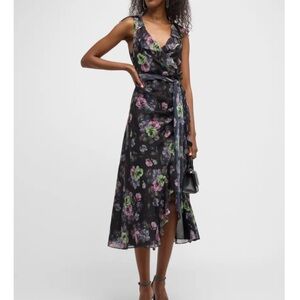 Cinq a Sept Laure Floral Chiffon Sash-Tie Midi Dress